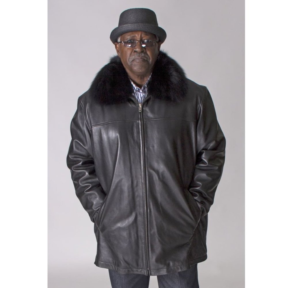 Black Lamb Leather 34" Zip Jacket with Fox Fur Collar